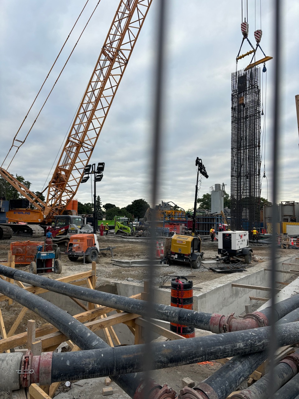 Rebar haning from crane